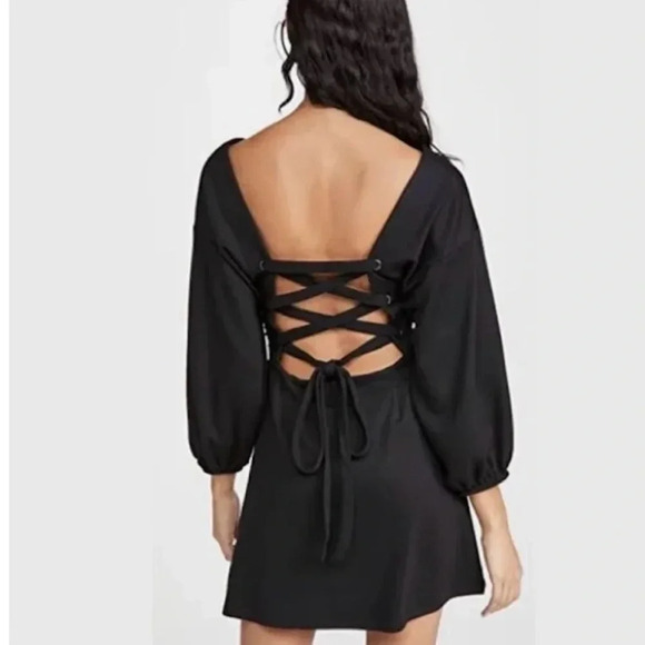 Free People Open Cross back Black Mini Dress XS Bianca - Picture 2 of 9